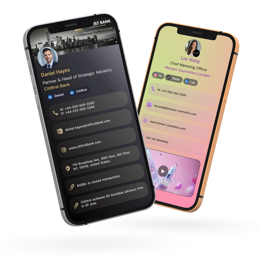 KADO digital business cards interface on mobile with QR