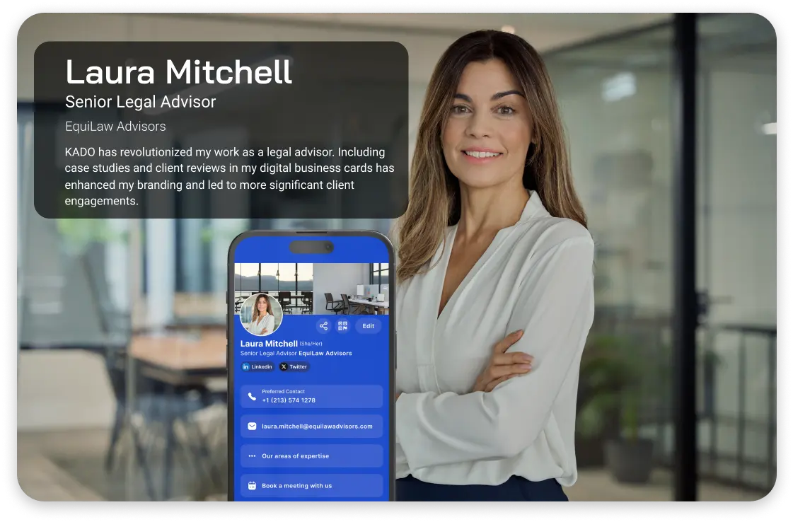 legal advisor with a digital business card for lawyers