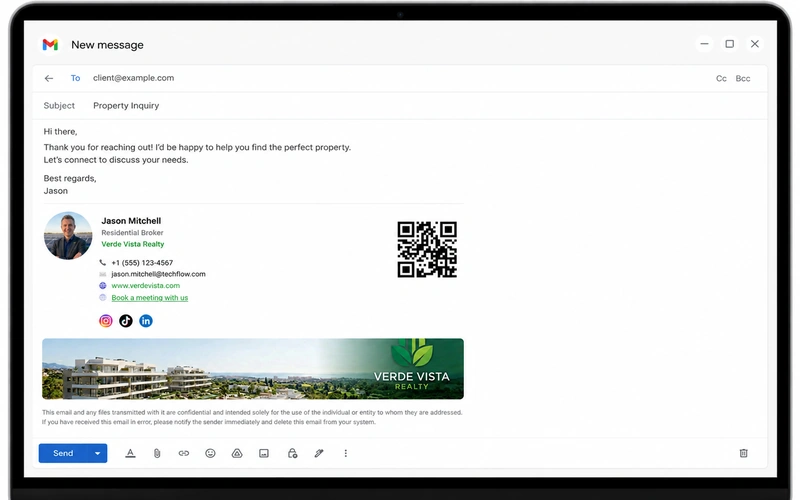 Firma email con biglietto KADO, foto, nome, ruolo e QR
